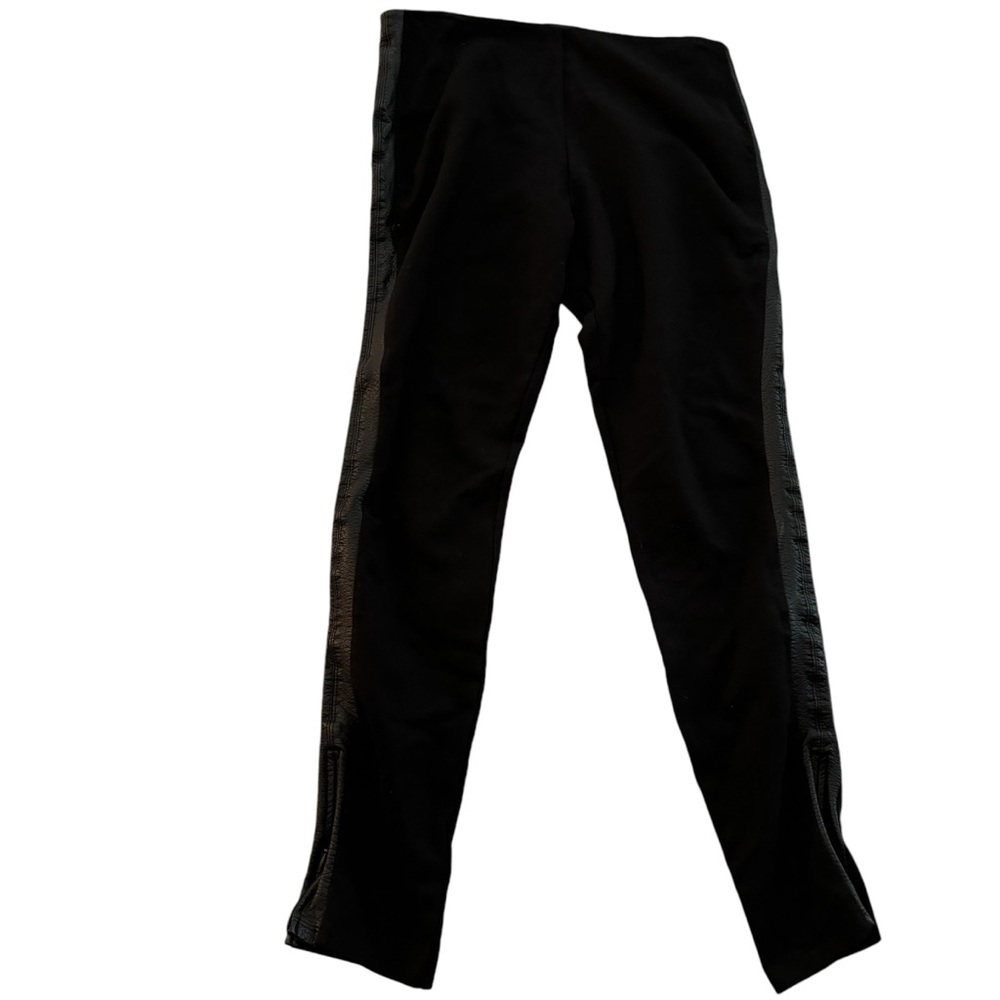 Lysse Leggings Black Size Large High Rise Faux Leather Trim Tummy Control